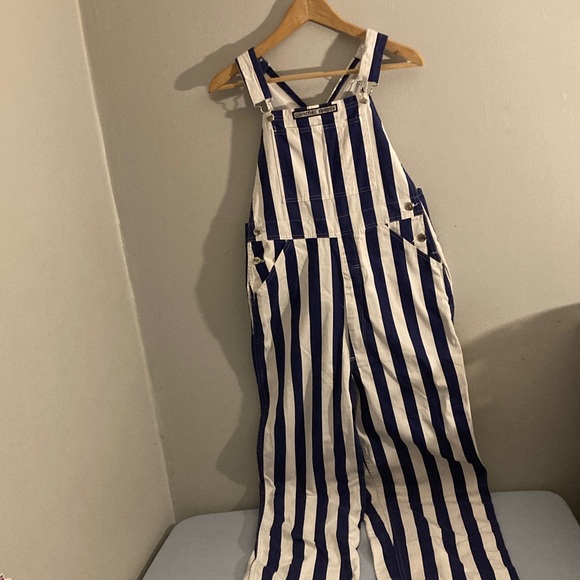 Men's Penn state Game bibs Blue and White Striped Overalls - Picture 1 of 5